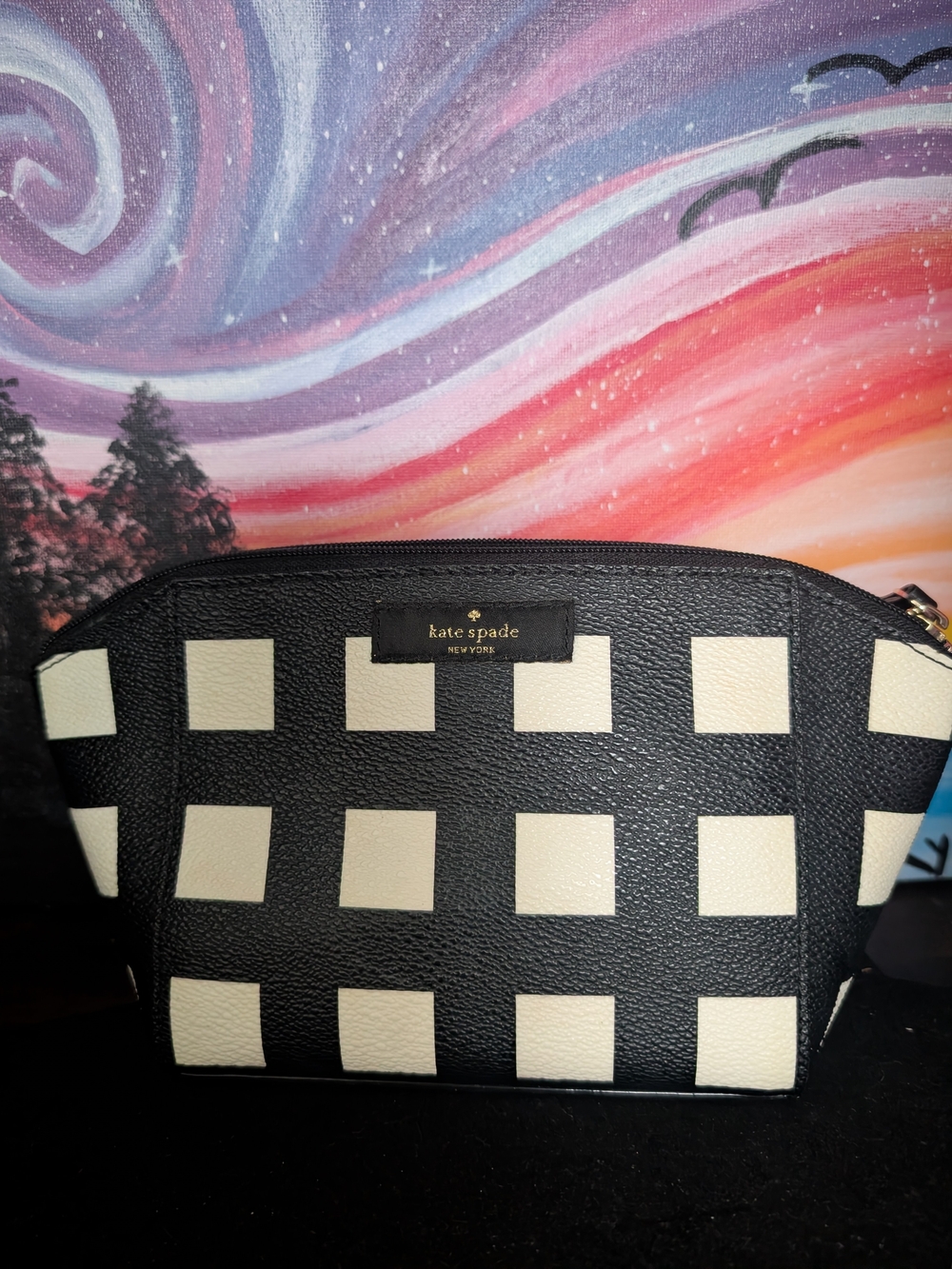 kate spade Black & White Check Cosmetic Pouch